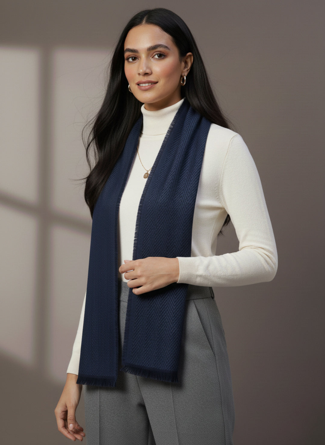 Soft Woollen Muffler for Women | Navy Blue Zigzag Scarf