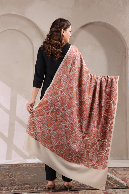 Pure Wool Shawl with All-over Floral Multicolour Sozni Embroidery - view 3