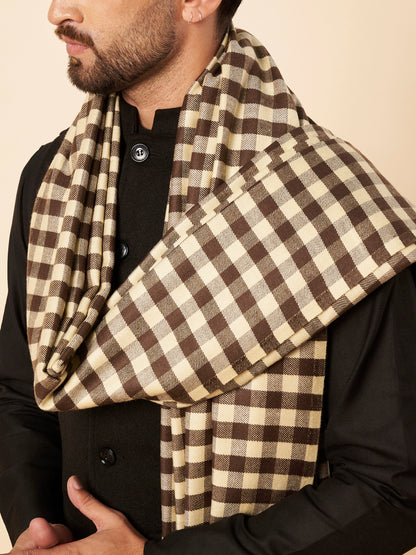 Men's Woollen Lohi Shawl | Brown White Check