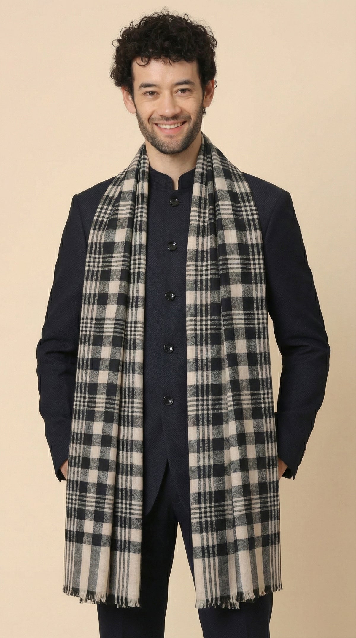Ultra Soft Woven Stole for Men | Cream - view 4