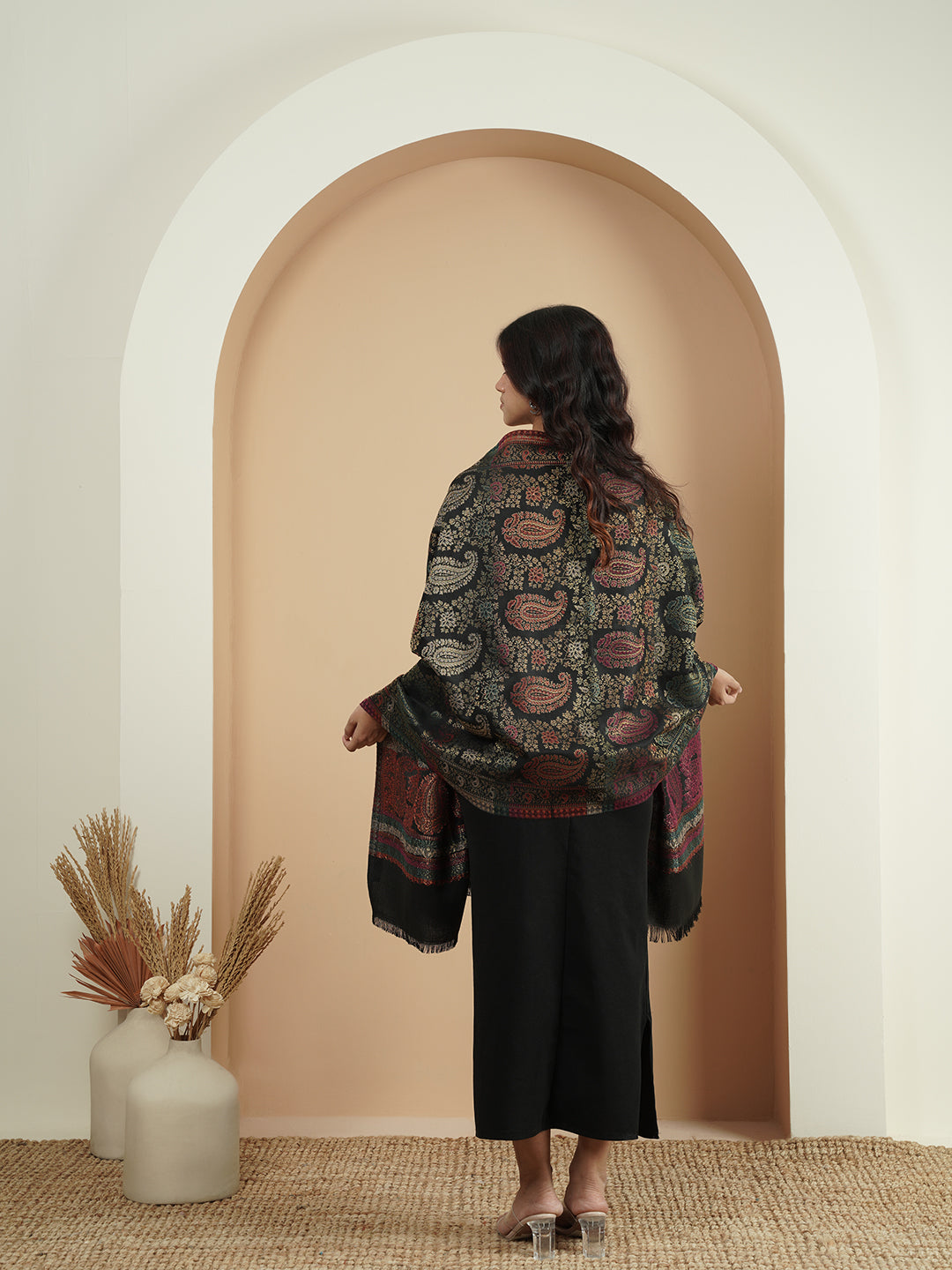 Multicolor Paisley Kani Weave with Zari Work | Black