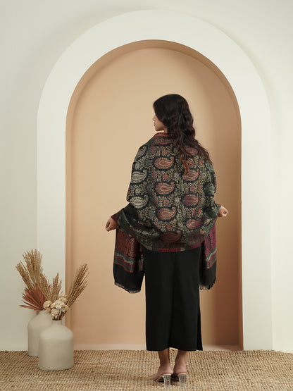 Multicolor Paisley Kani Weave with Zari Work | Black