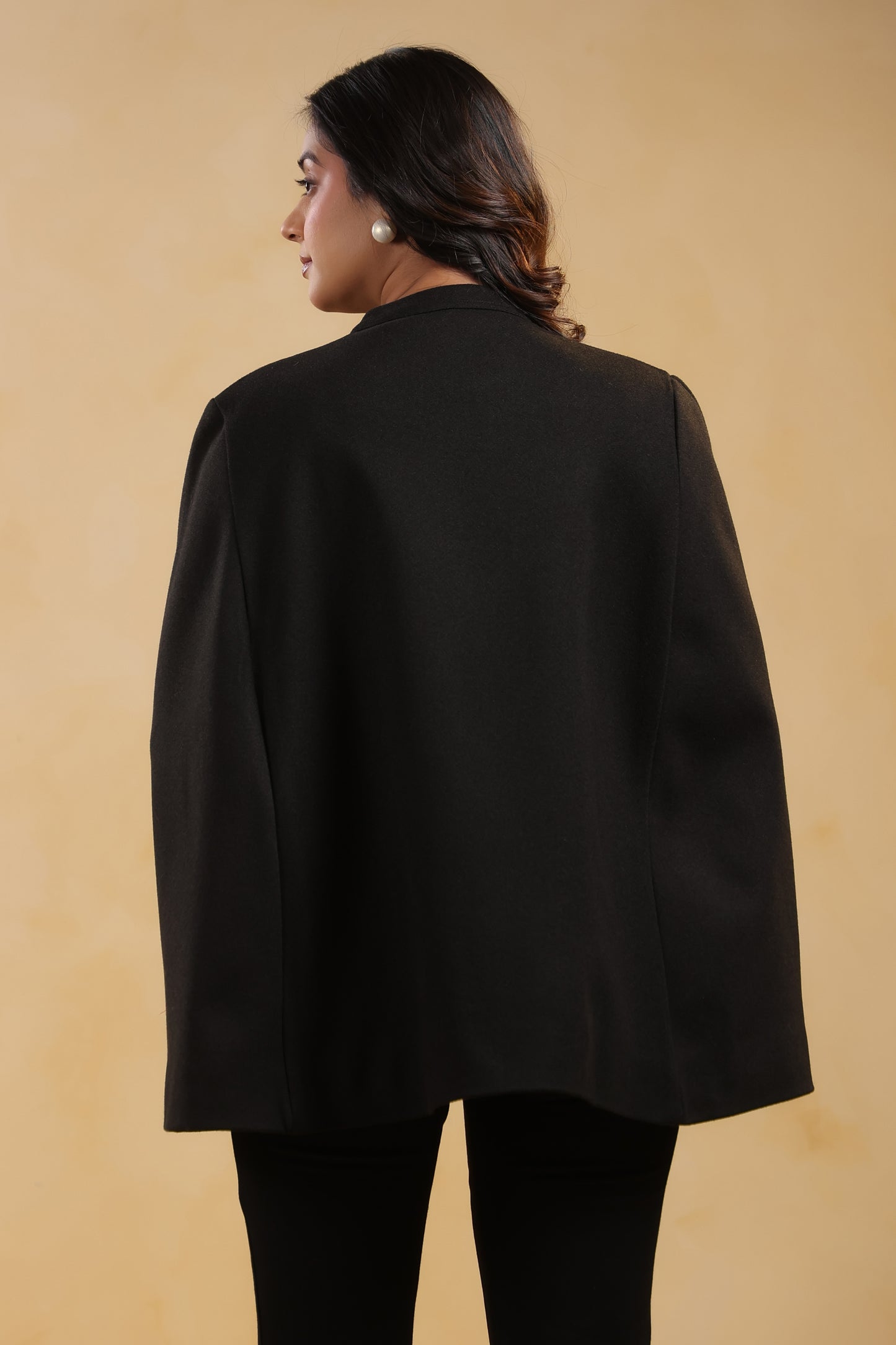 Women's Tweed Luxury Cape Jacket Shrug | Black