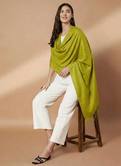 Plain Green Woolen Stole for Women | Green