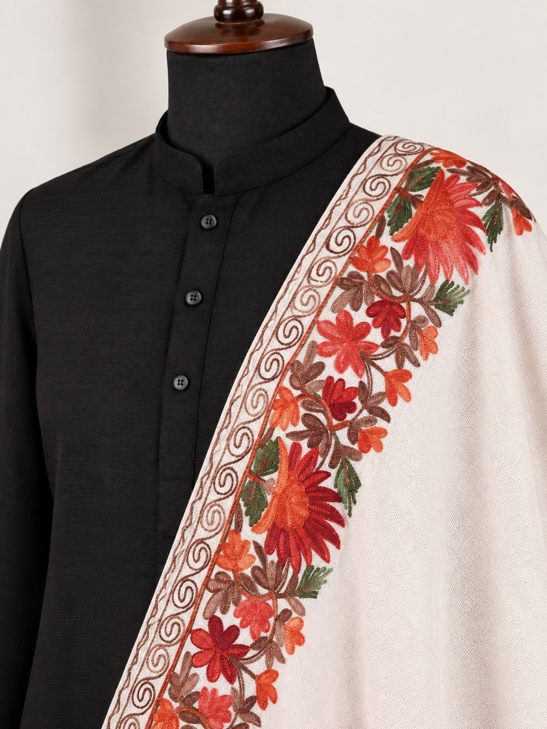 Kashmiri Aari Embroidery Woollen Stole for Men | White - view 6