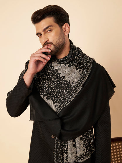 Pure Wool Shawl with All-over Royal Motifs Sozni Embroidery - view 5