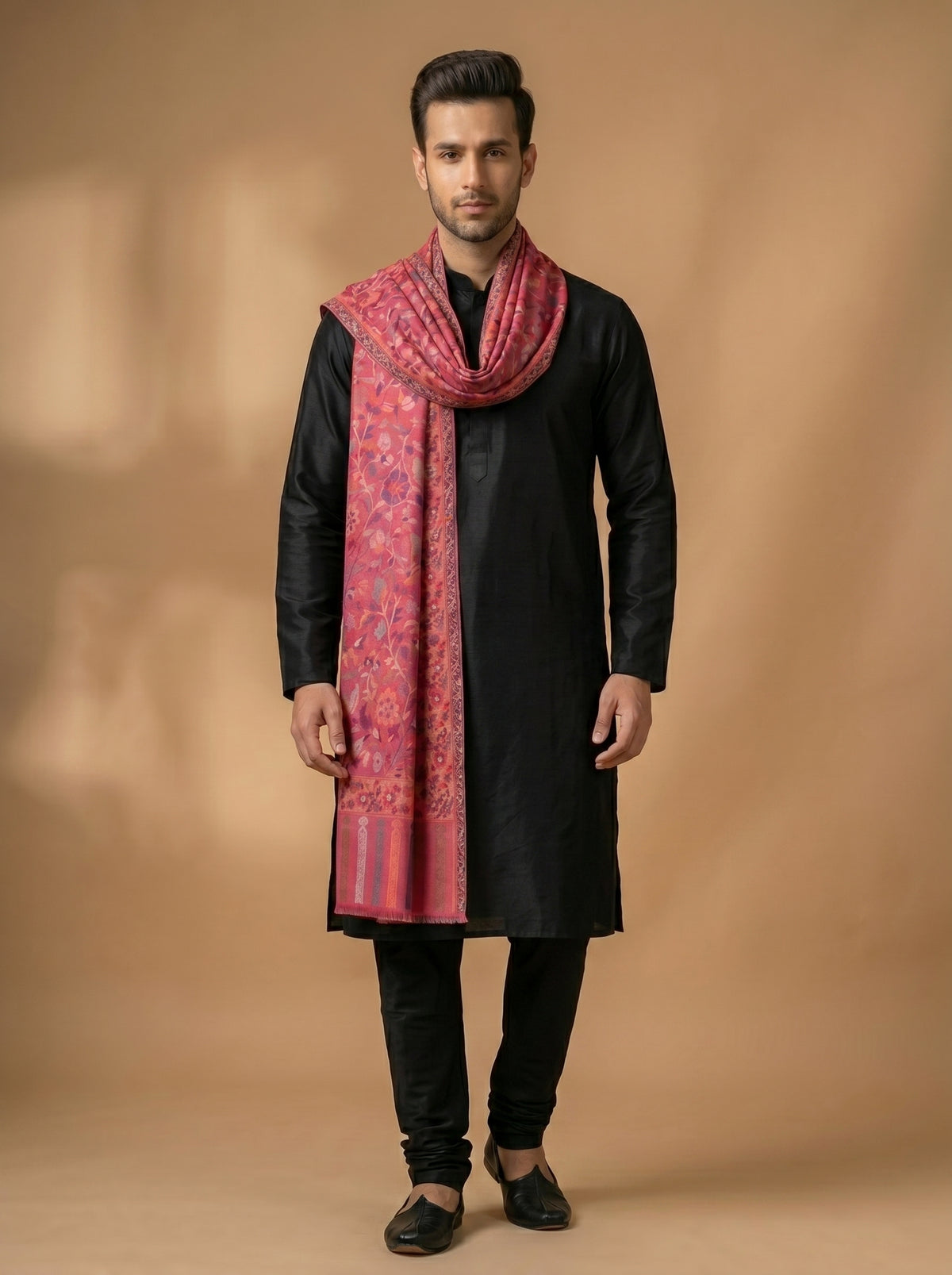 Kani Woven Shawl for Men in Paisley Design Weaving | Magenta - view 3