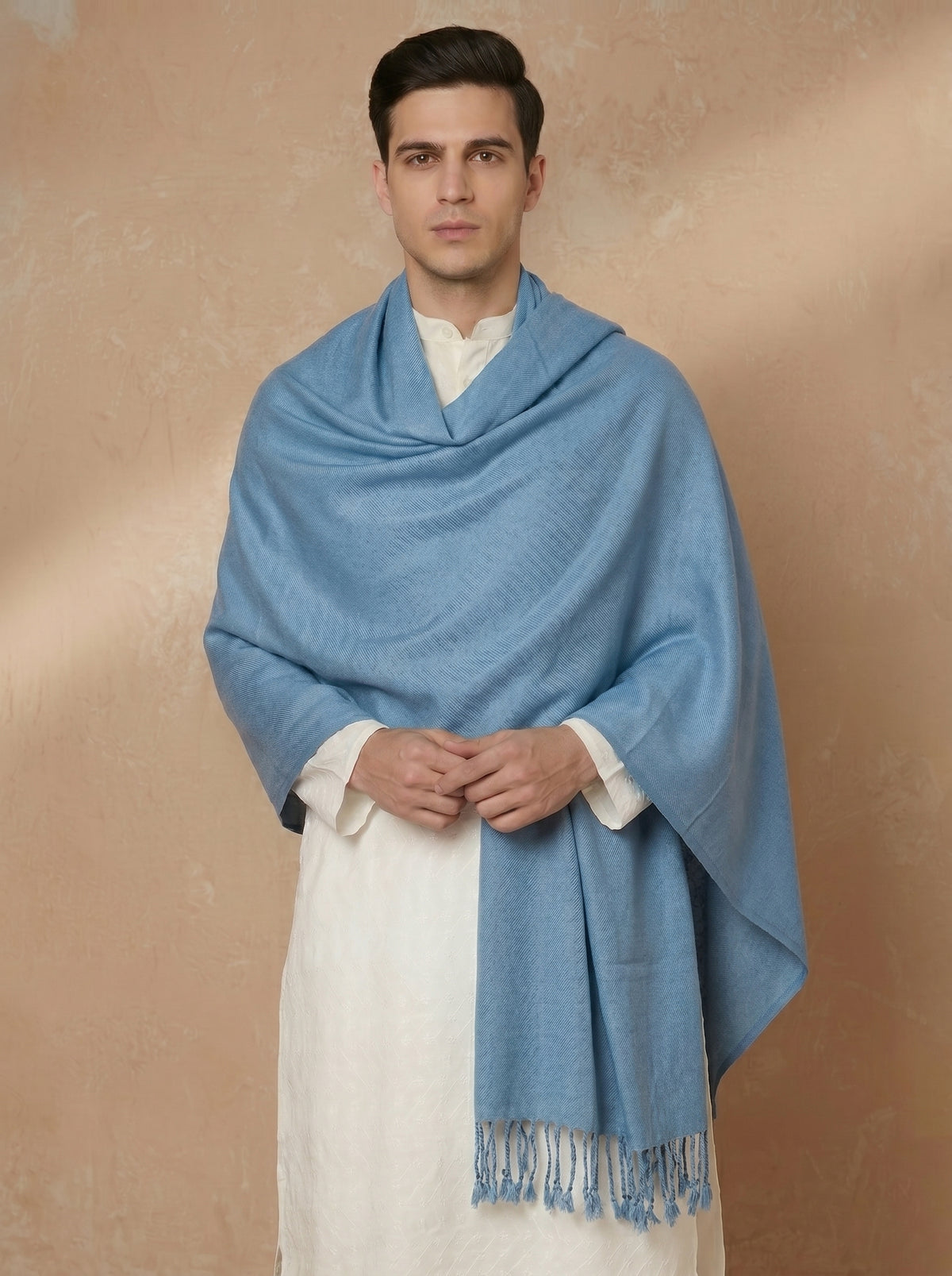 Men Lightweight Solid Color Warm Stole | Dark Sky Blue