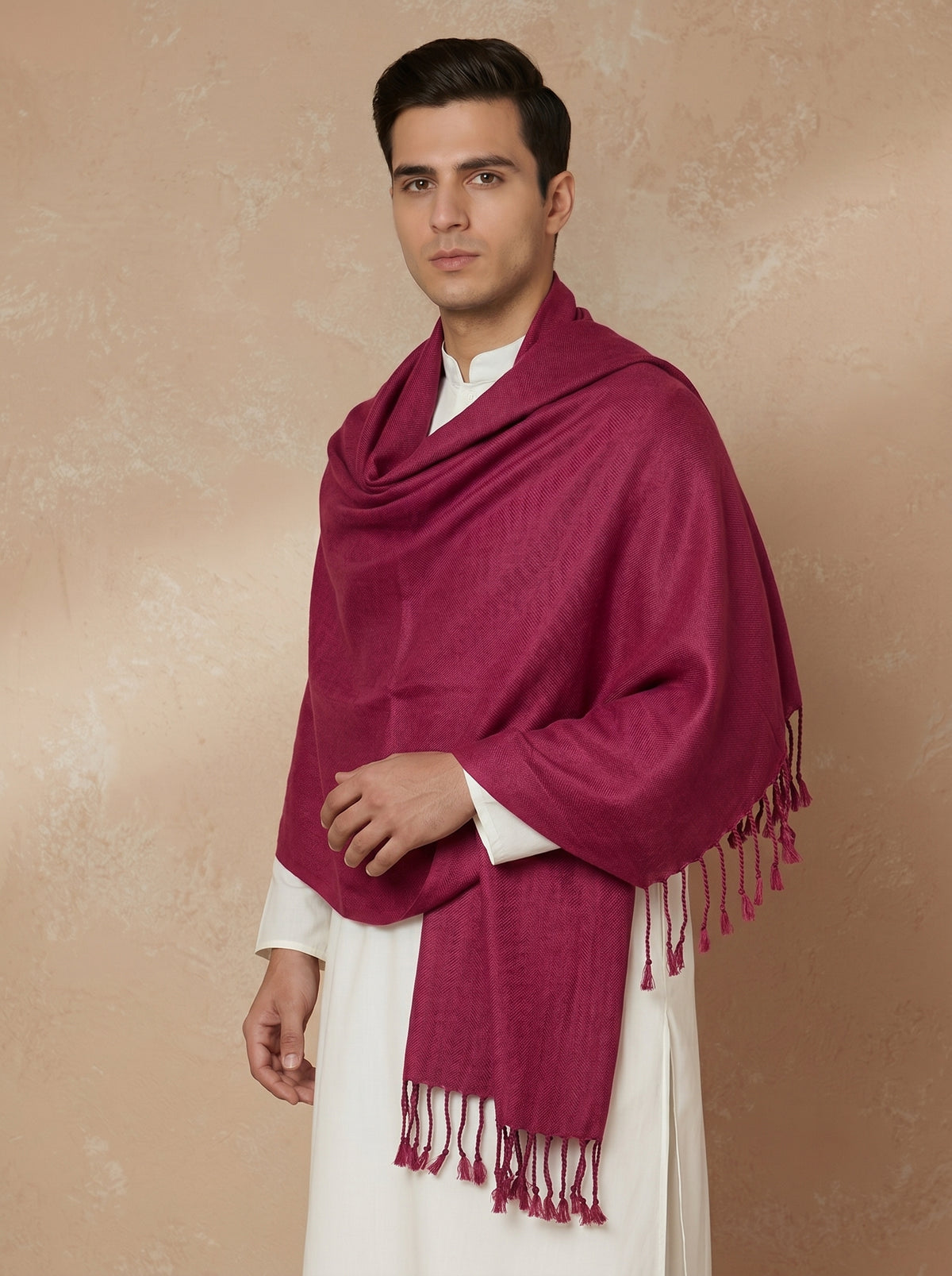 Men Lightweight Solid Color Warm Stole | Rose - view 4