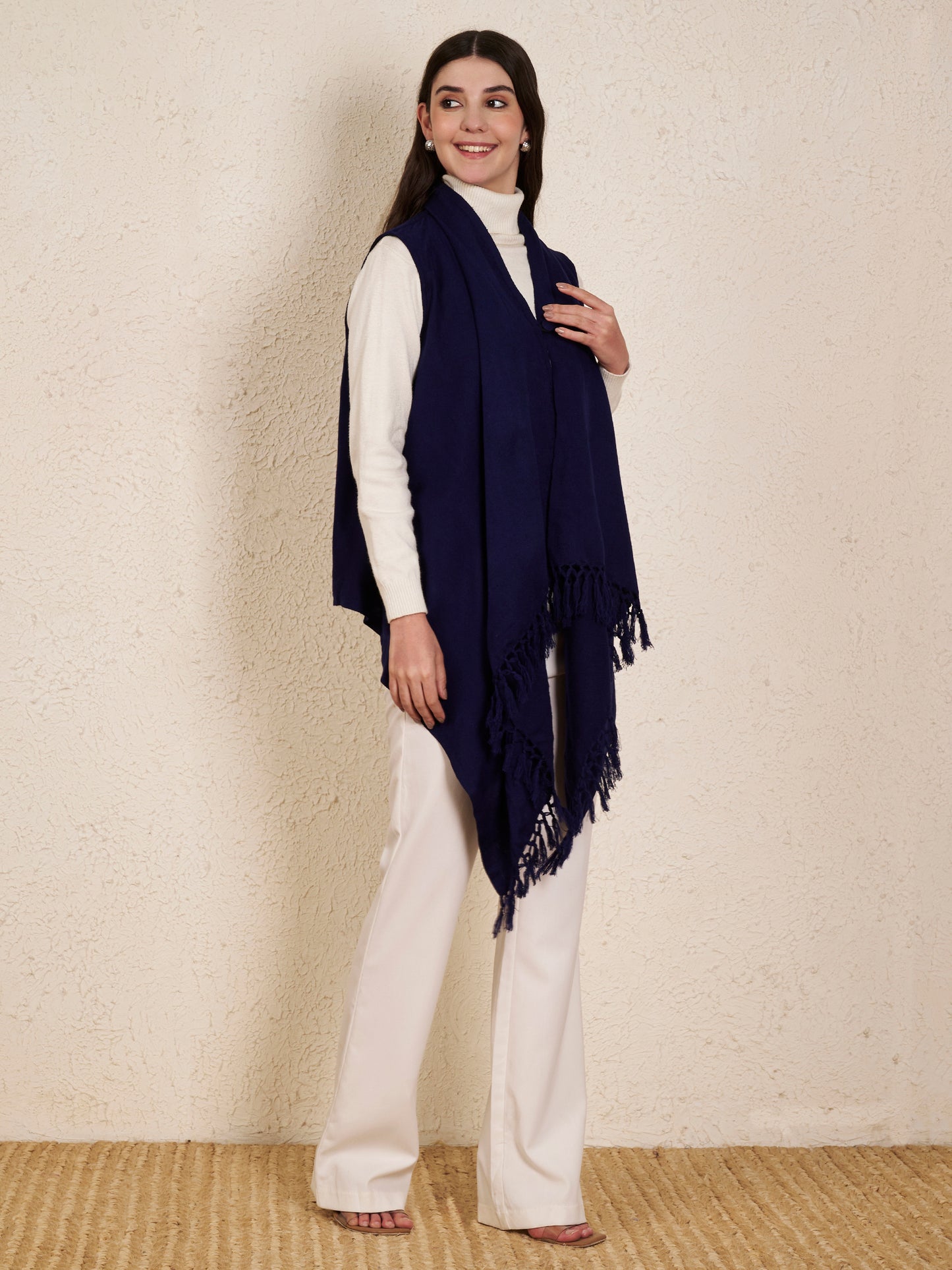 Women's Sleeveless Plain Shrug Cardigan | Navy Blue