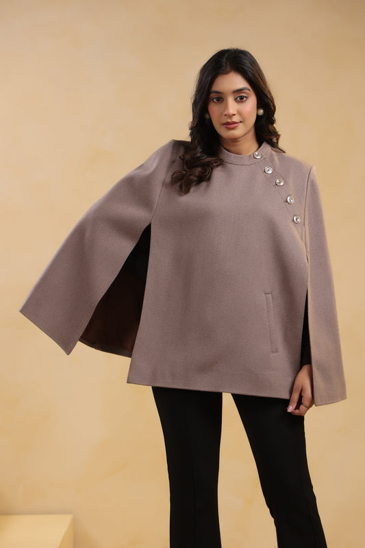 Women's Tweed Luxury Cape Jacket Shrug | Brown