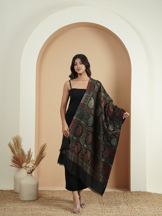 Multicolor Paisley Kani Weave with Zari Work | Black