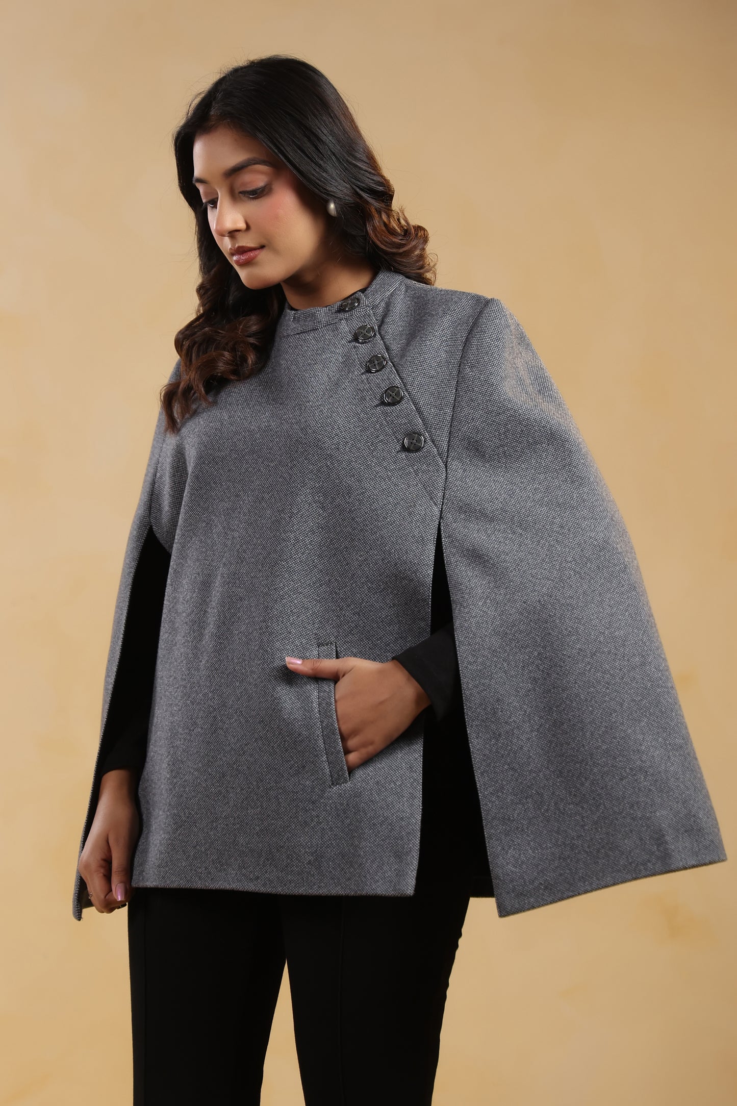 Women's Tweed Luxury Cape Jacket Shrug | Grey