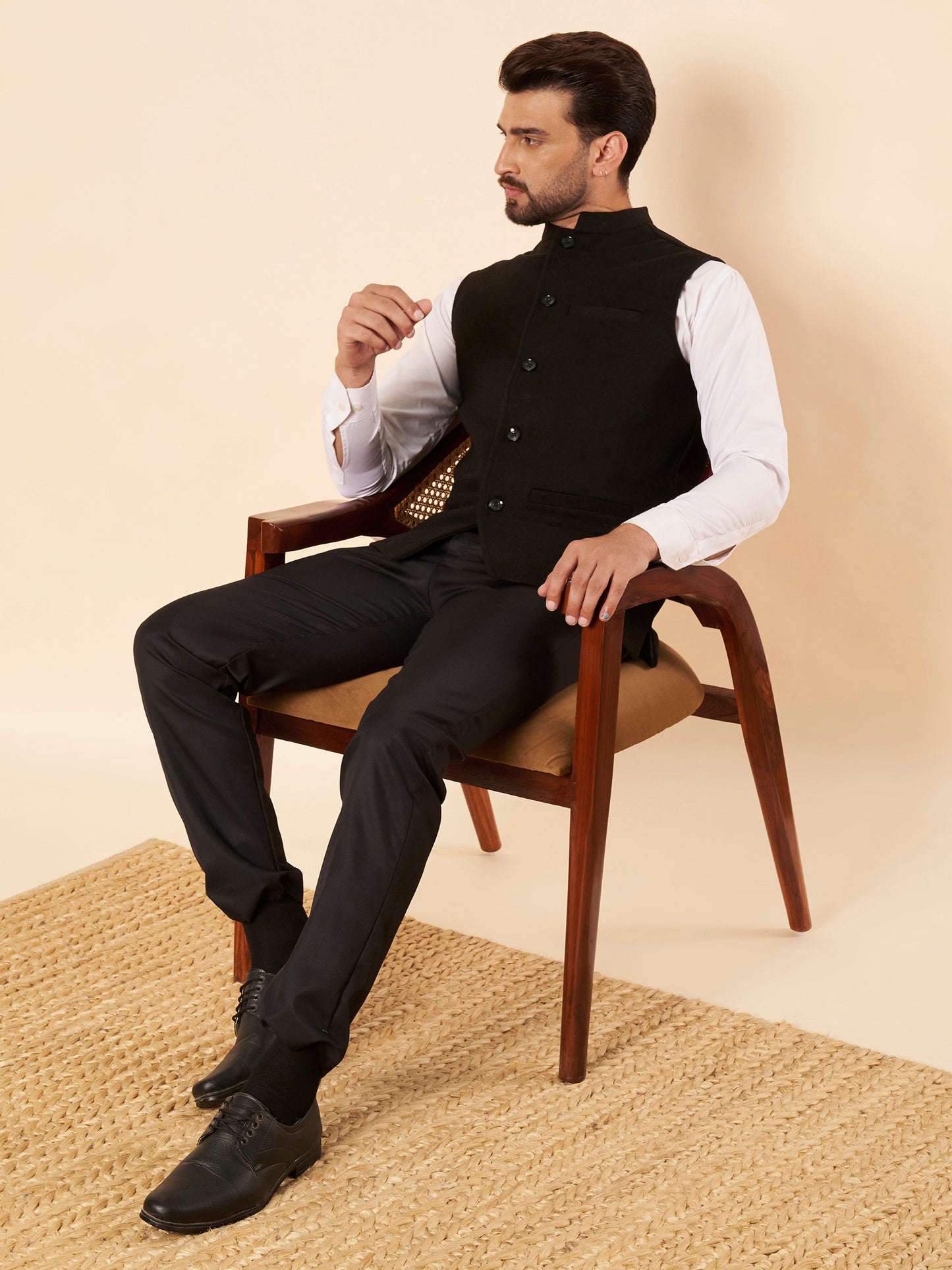 Men's Tweed Nehru Jacket | Black