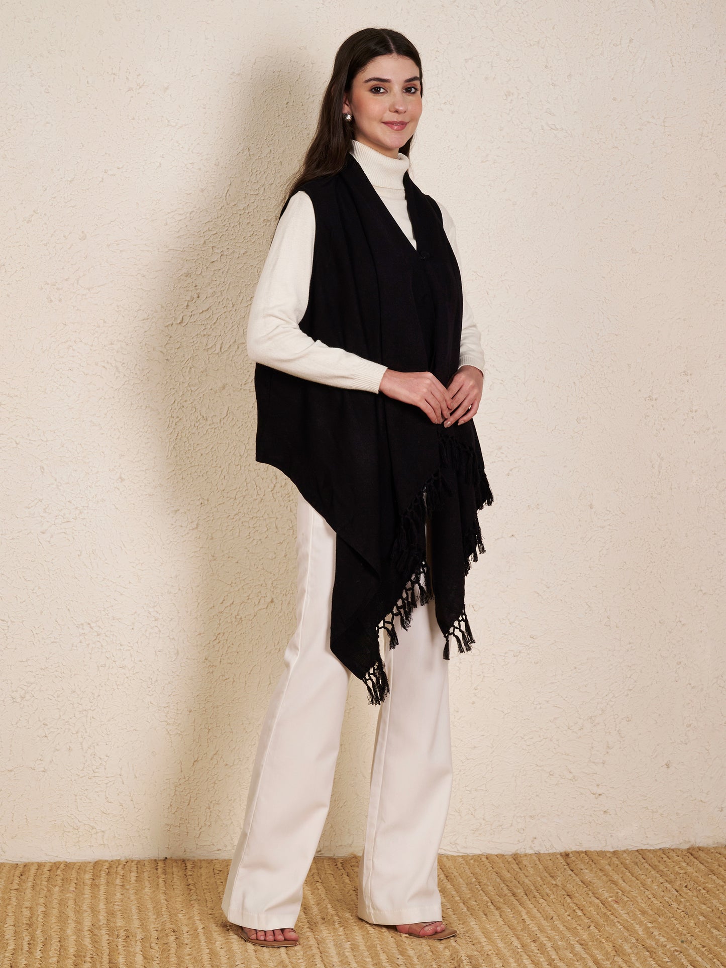 Women's Sleeveless Plain Shrug Cardigan | Black