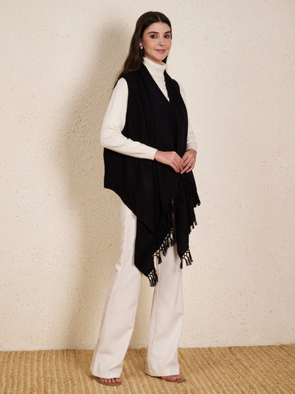 Women's Sleeveless Plain Shrug Cardigan | Black