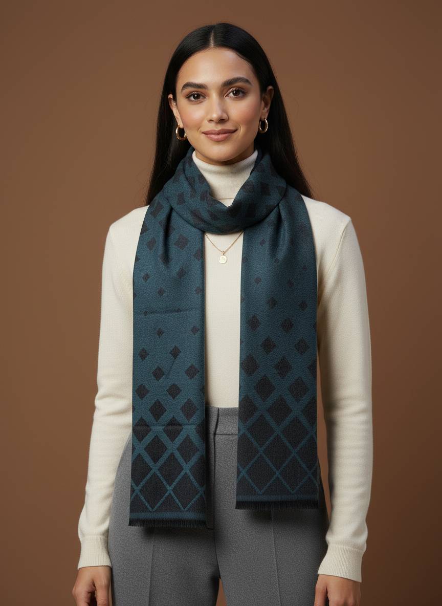 Soft Woollen Muffler for Women | Blue Black Scarf