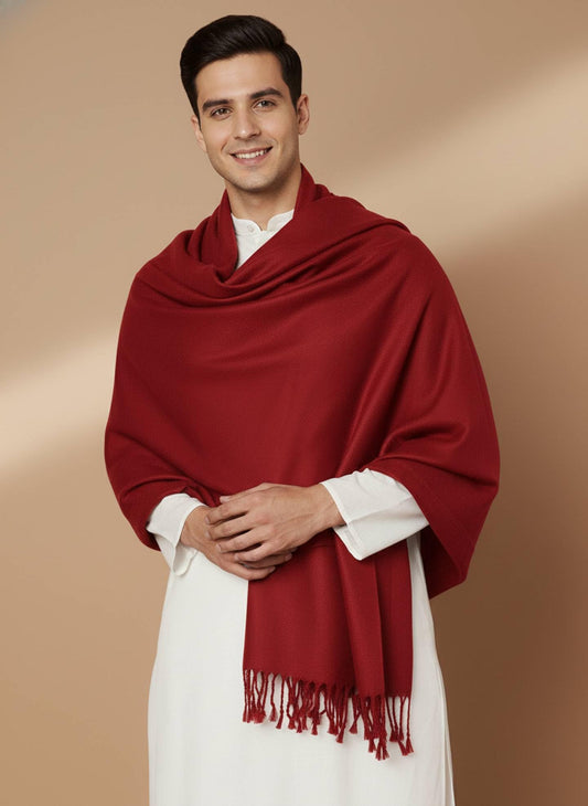 Men Lightweight Solid Color Warm Stole | Red