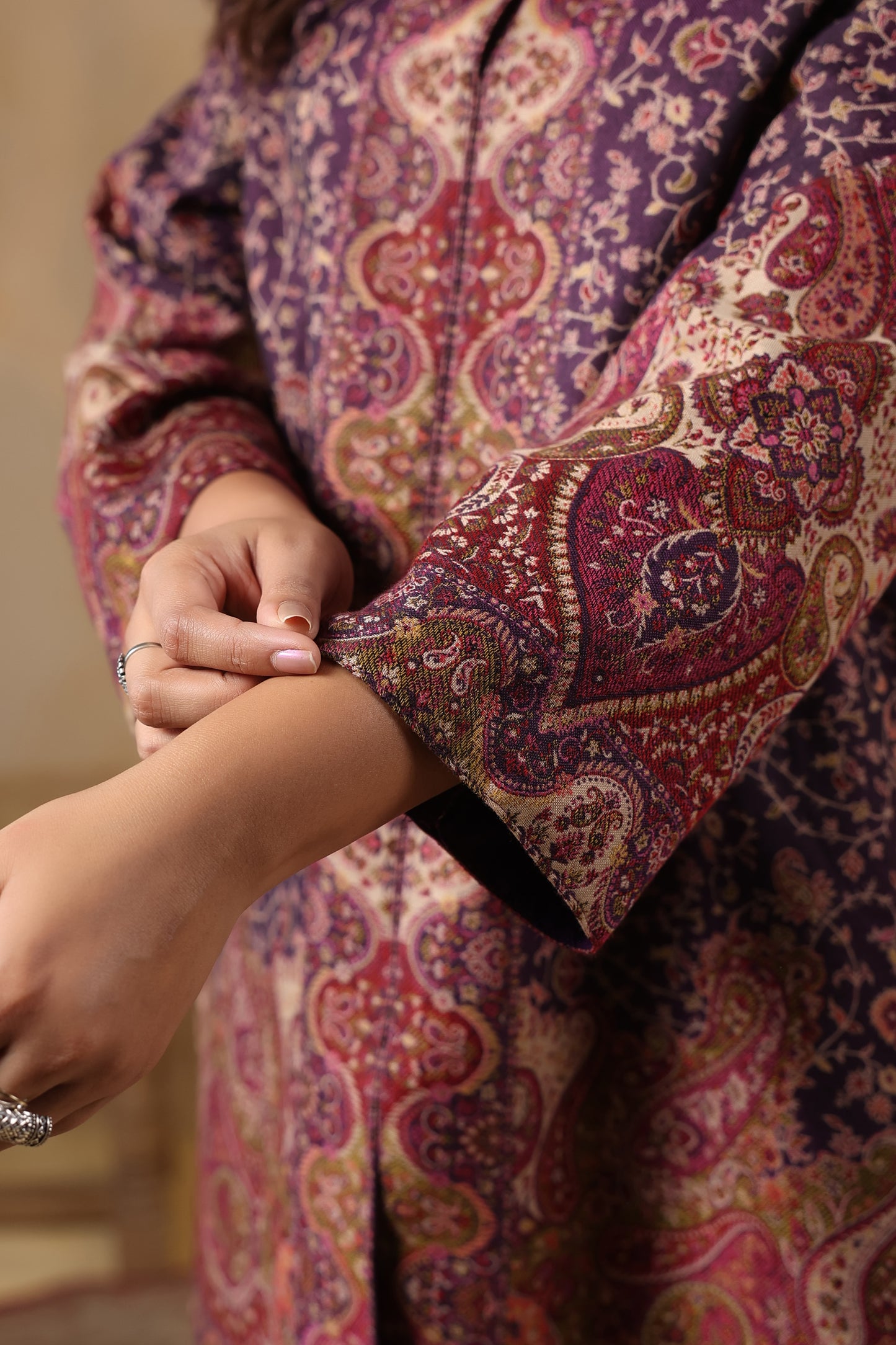 Women's Kaani Woven Winter Kurta | Purple