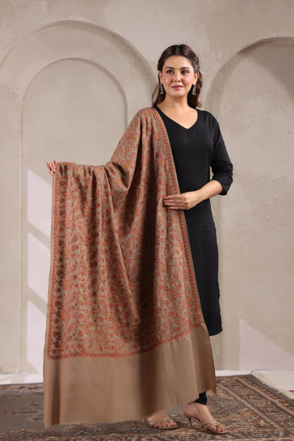 Pure Wool Shawl with All-over Multicolour Royal Paisley Sozni Embroidery - view 3