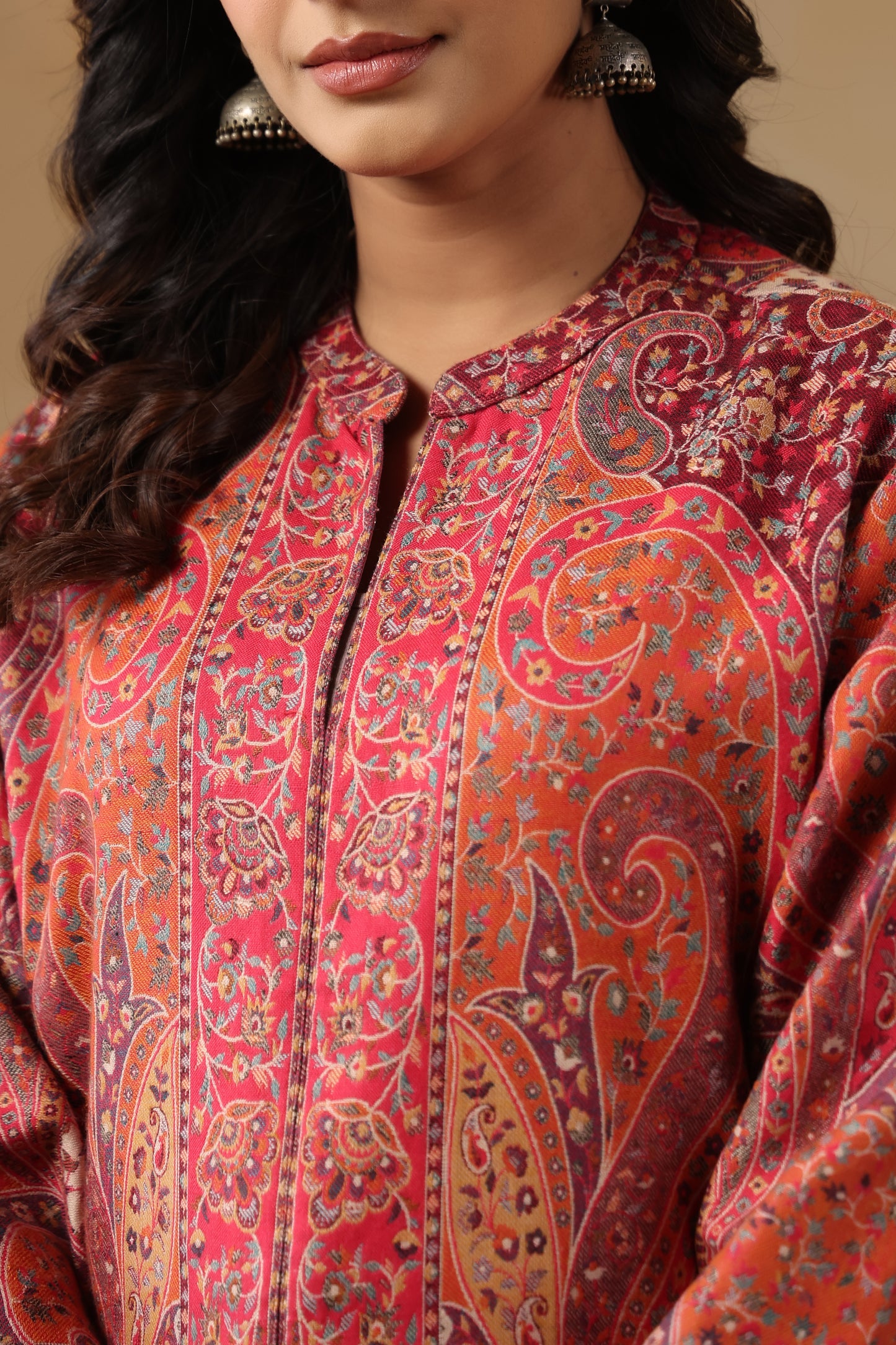 Women's Kaani Woven Winter Kurta | Pink