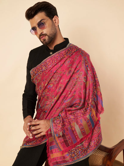 Kani Weave Lightweight Woolen Stole for Men | Magenta - view 3