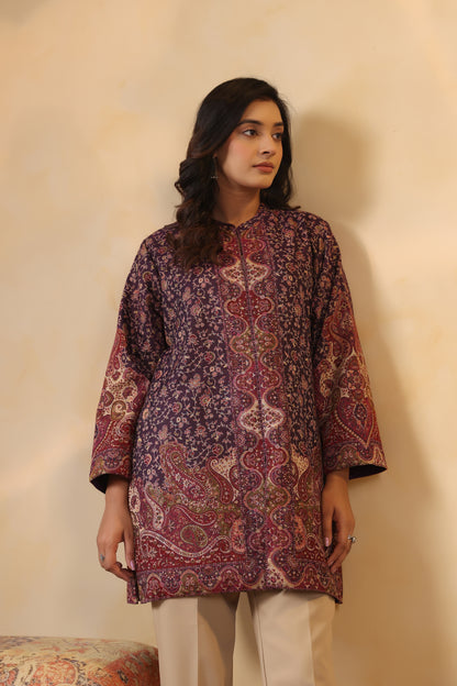 Women's Kaani Woven Winter Kurta | Purple