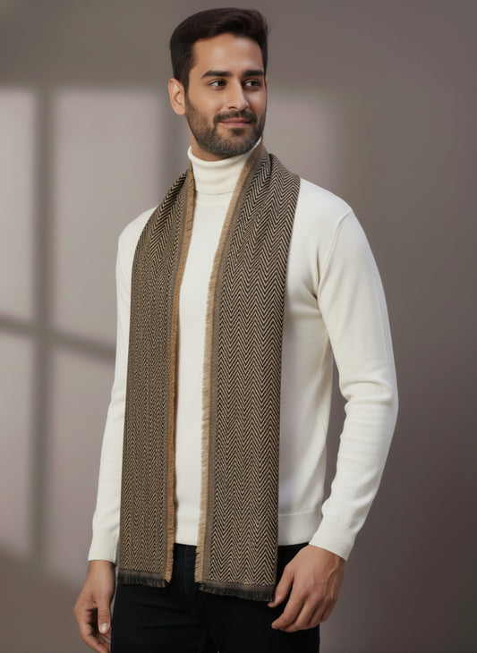 Soft Woollen Muffler for Men | Light Brown Zigzag Scarf
