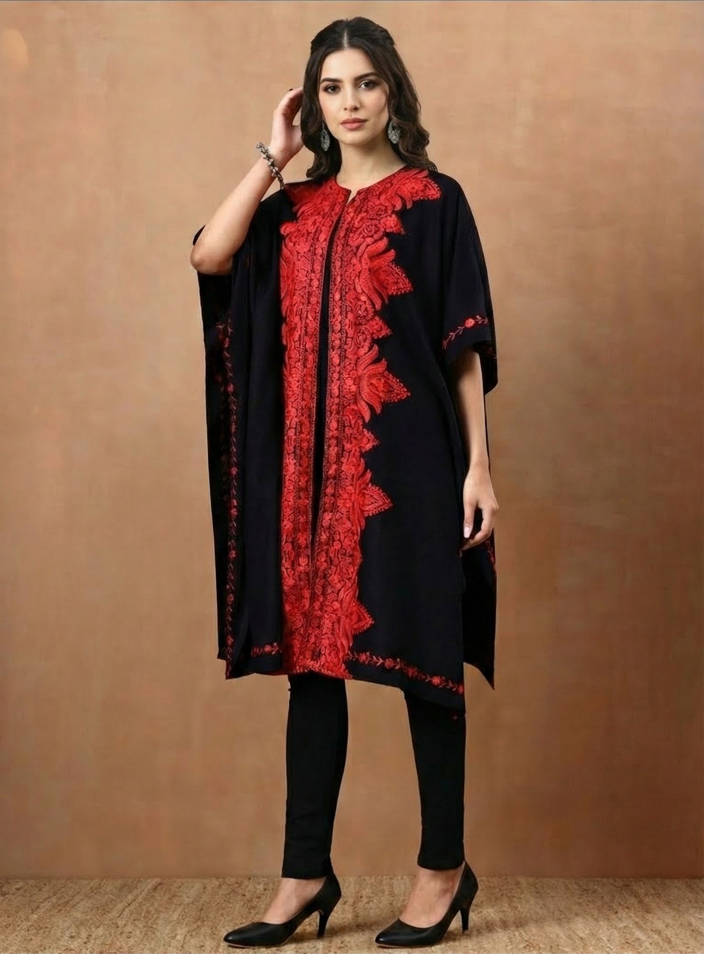 Floral Aari Embroidery Black Pheran Shrug - view 2