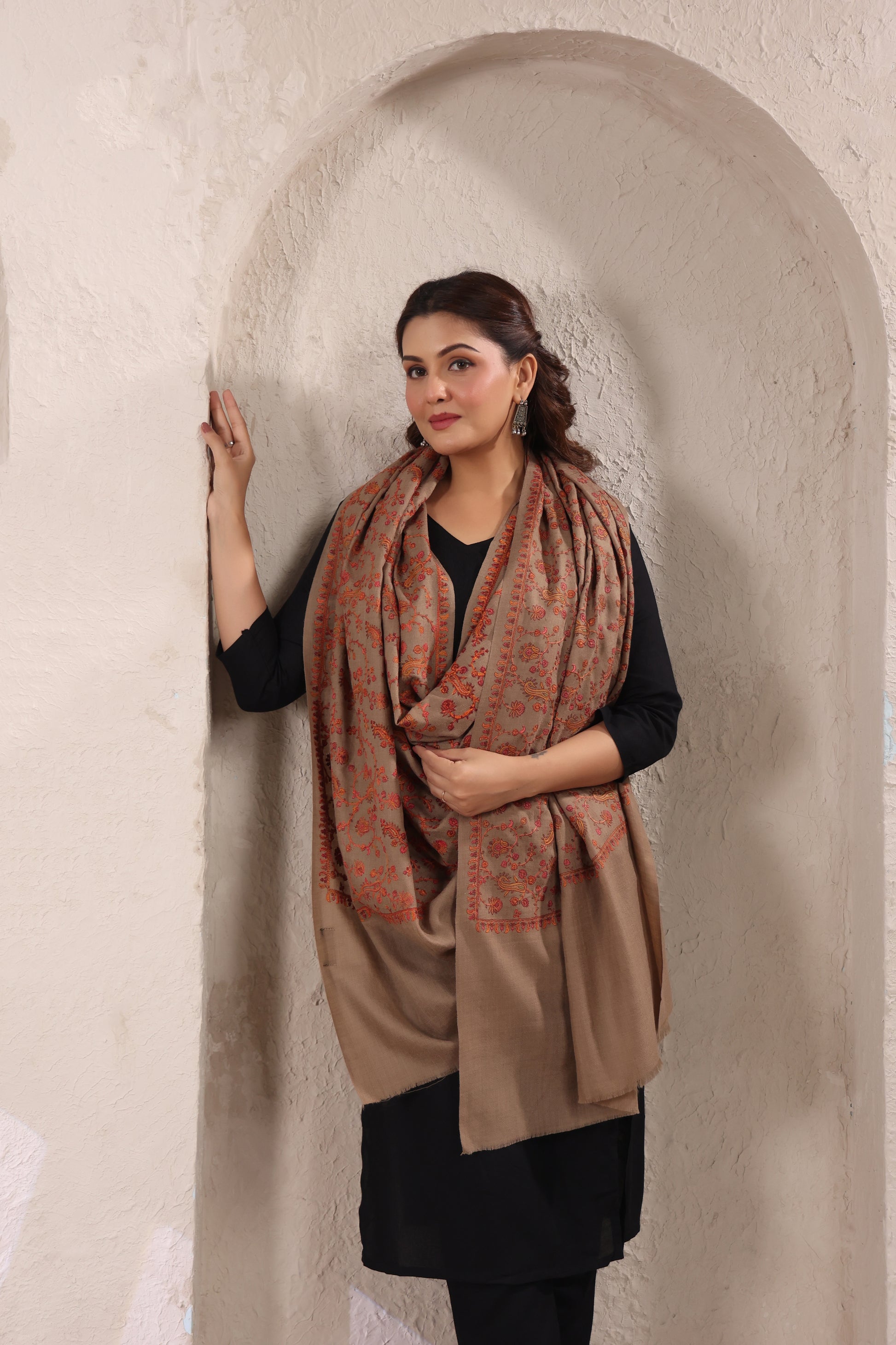 Pure Wool Shawl with All-over Multicolour Royal Paisley Sozni Embroidery - view 7