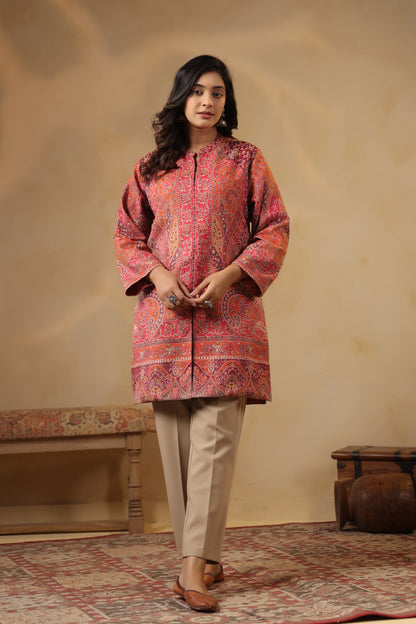 Women's Kaani Woven Winter Kurta | Pink