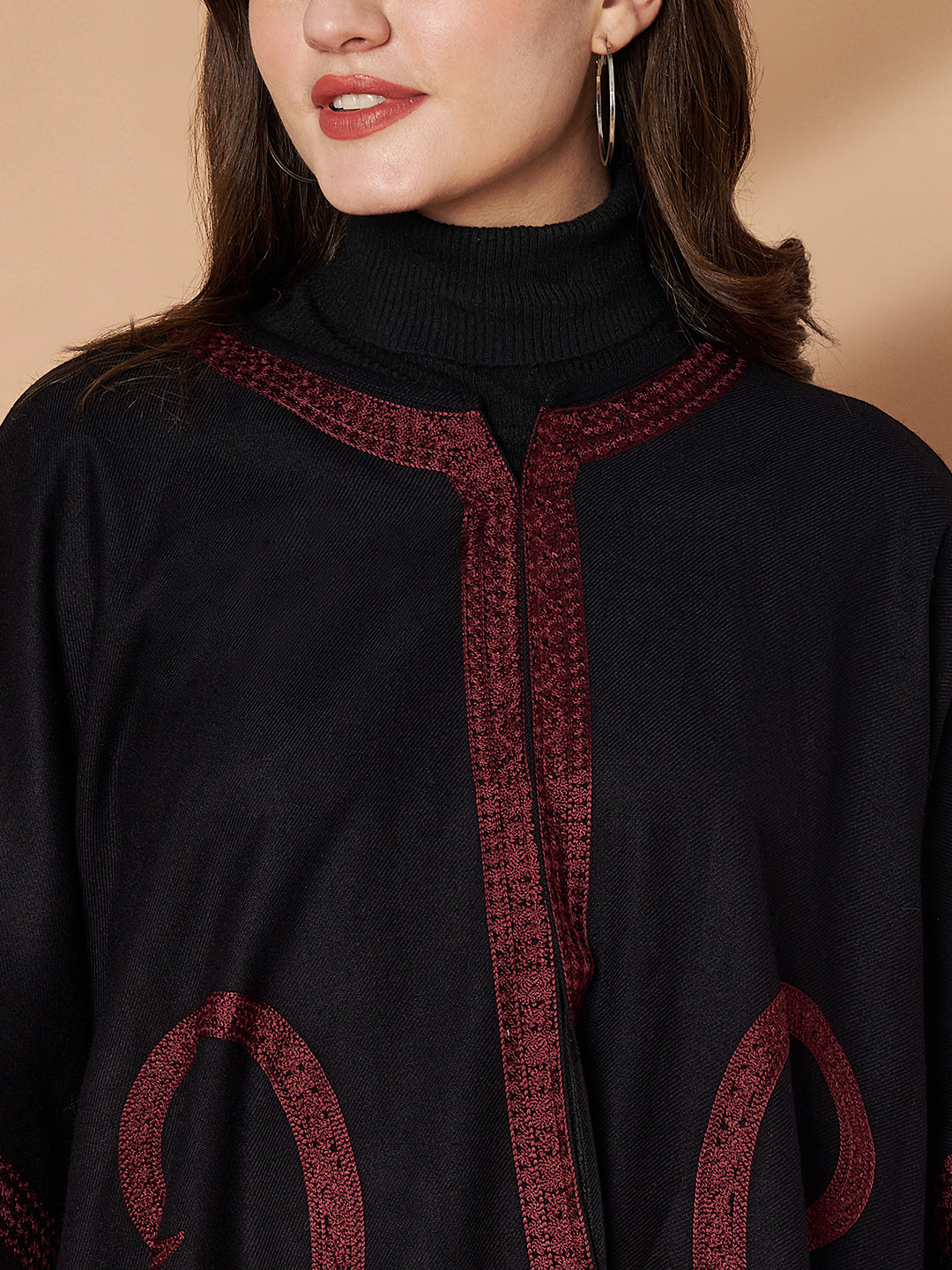 Paisley Embroidery Black and Wine Pheran Shrug - view 2