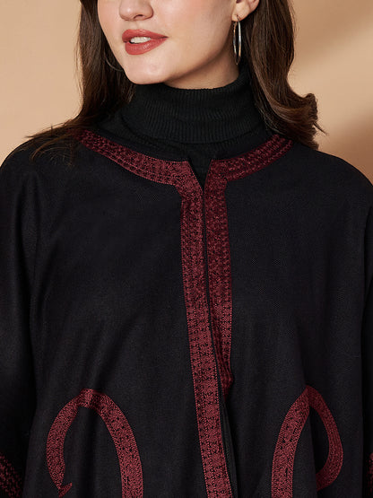Paisley Embroidery Black and Wine Pheran Shrug - view 2
