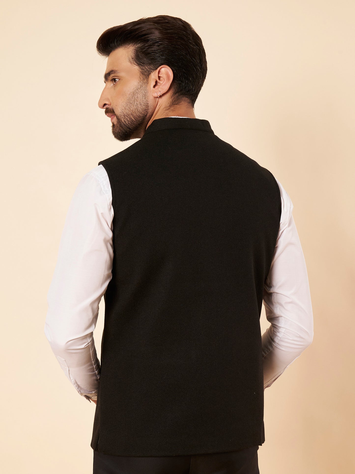 Men's Tweed Nehru Jacket | Black