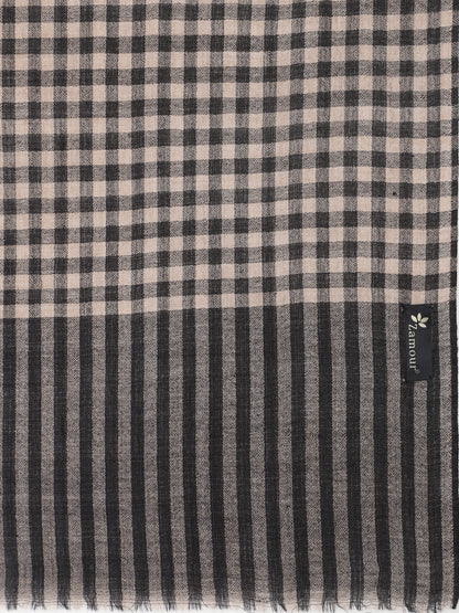 Pure Wool Woven Checks Soft Touch Stole for Men | Black - view 4