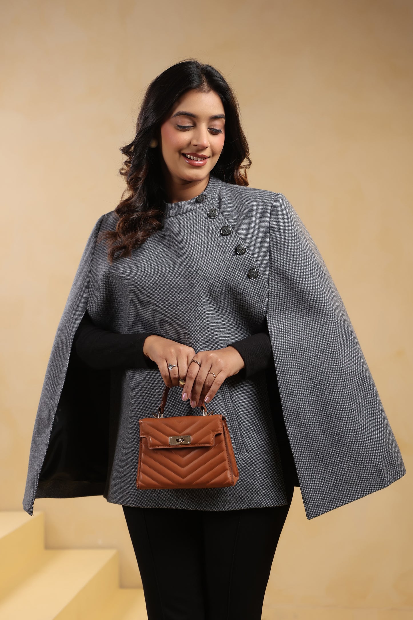 Women's Tweed Luxury Cape Jacket Shrug | Grey