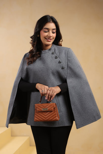 Women's Tweed Luxury Cape Jacket Shrug | Grey