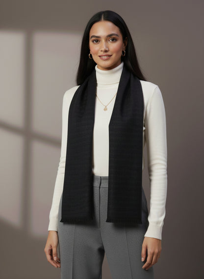 Soft Woollen Muffler for Women | Grey Black Scarf