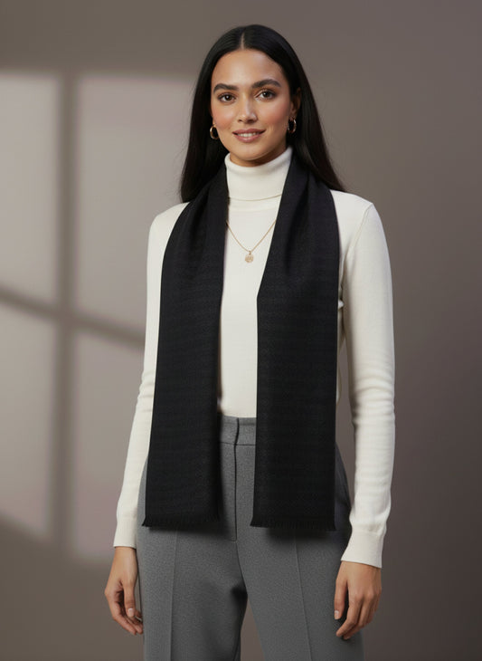 Soft Woollen Muffler for Women | Grey Black Scarf