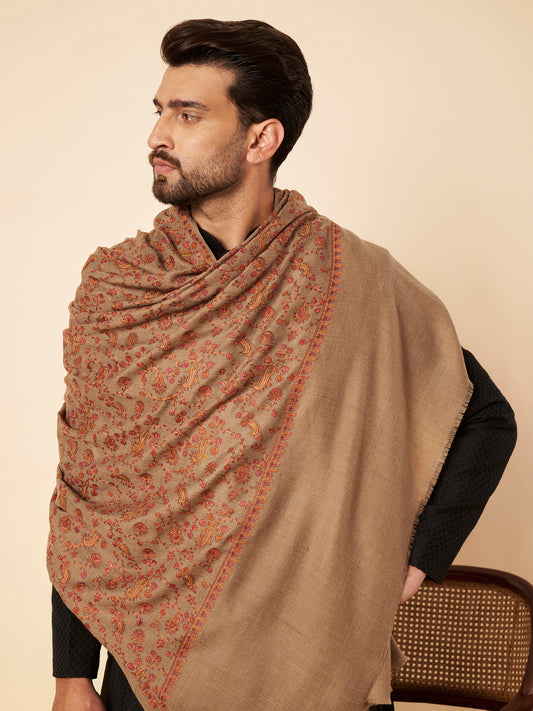 Pure Wool Shawl with All-over Multicolour Royal Paisley Sozni Embroidery