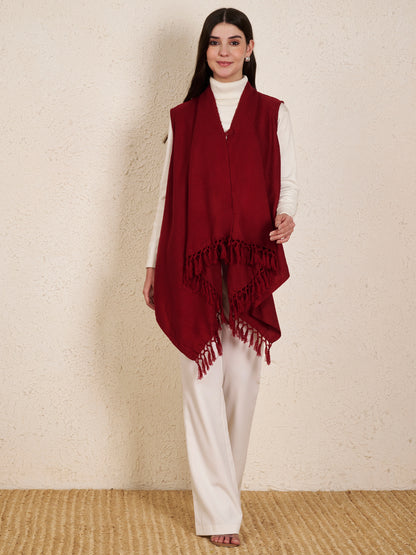 Women's Sleeveless Plain Shrug Cardigan | Maroon