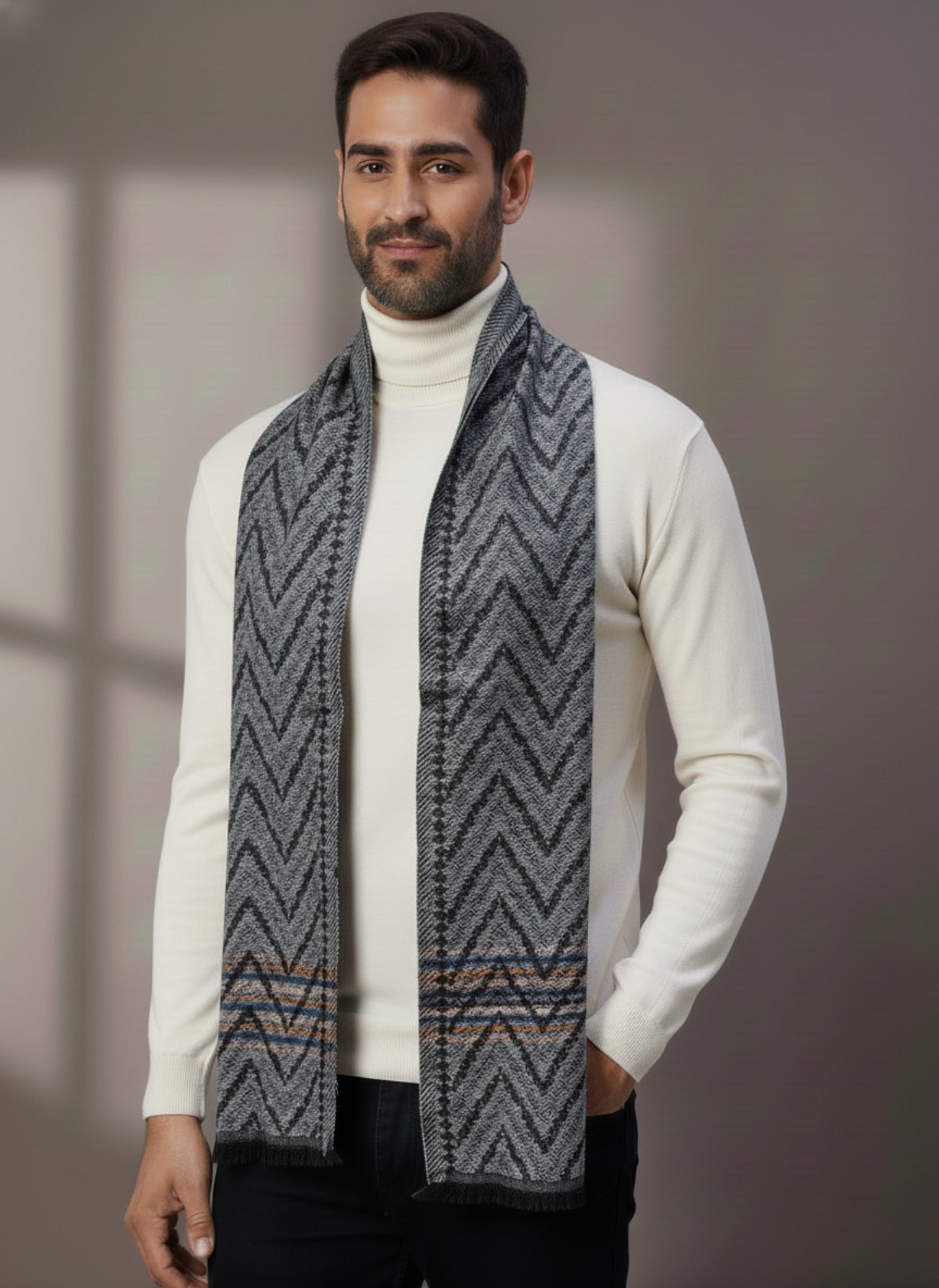 Soft Woollen Muffler for Men | Grey Neck Scarf