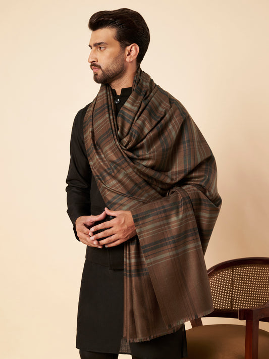 Men's Woollen Lohi Shawl | Brown Stripe