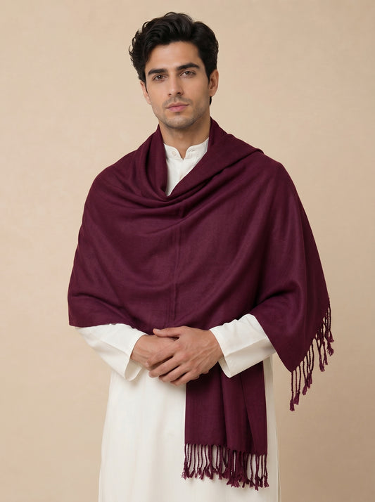 Men Lightweight Solid Color Warm Stole | Wine