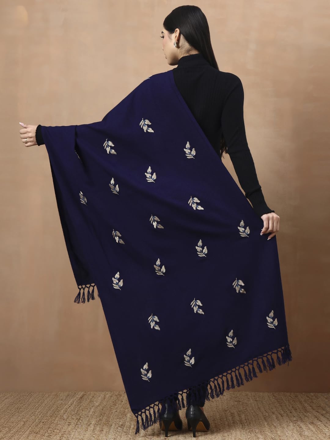 Woolen Embroidered Stole for Women | Blue - view 2