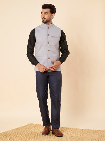 Men's Tweed Nehru Jacket | Light Blue