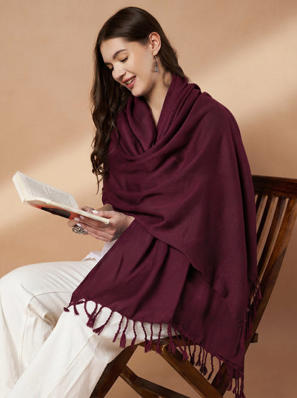 Plain Wine Woolen Stole for Women | Wine - view 4