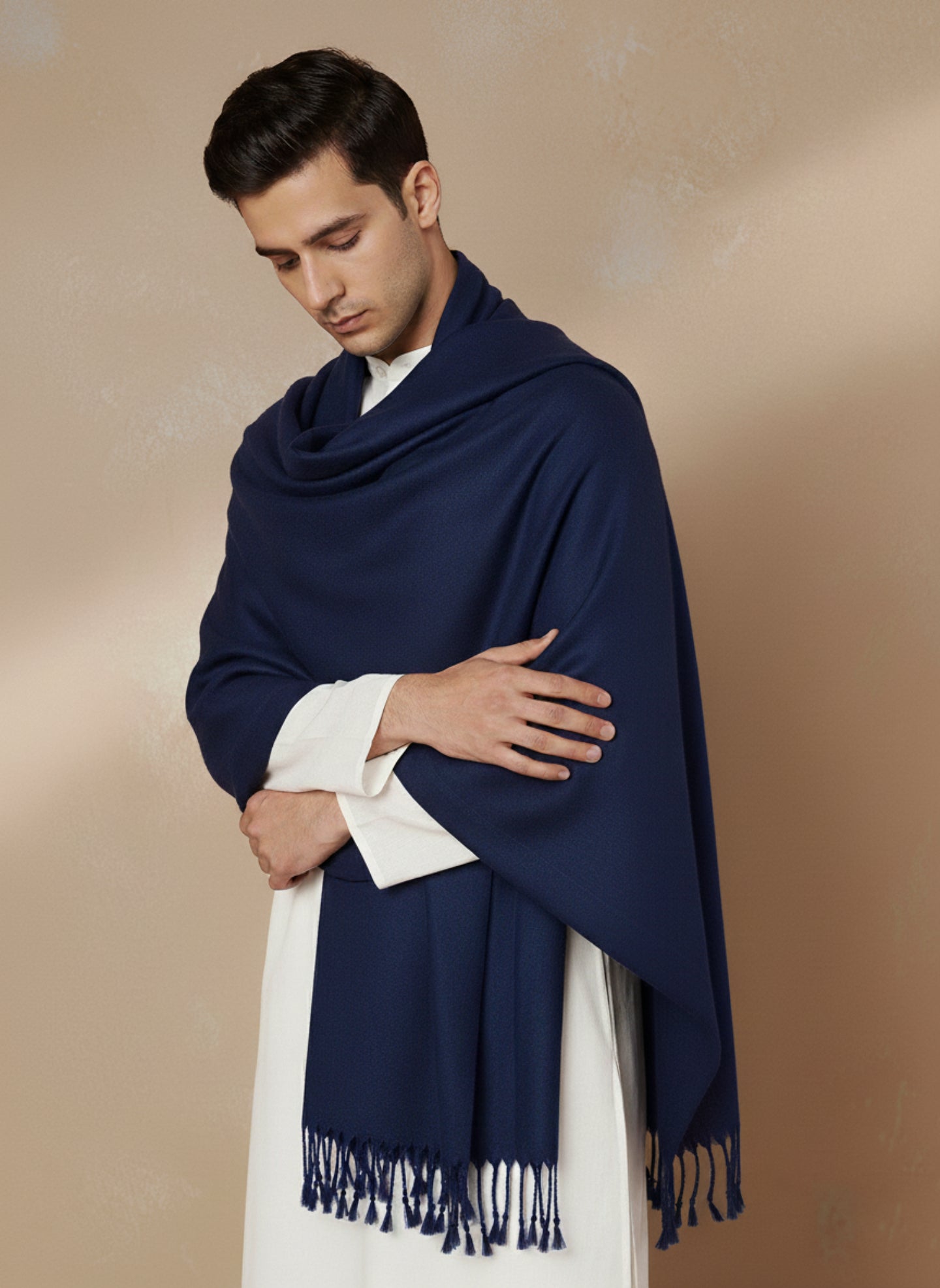 Men Lightweight Solid Color Warm Stole | Navy Blue