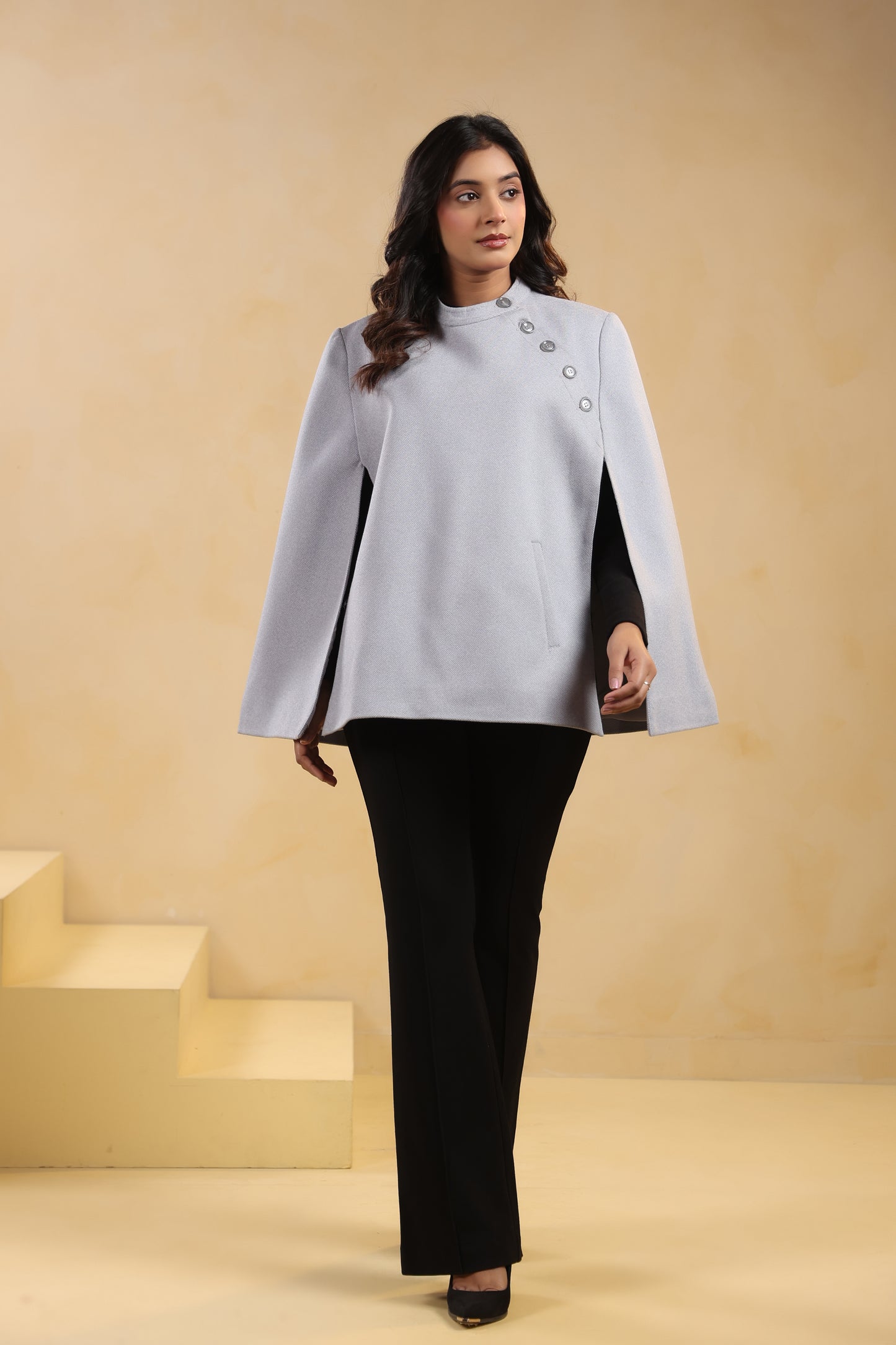 Women's Tweed Luxury Cape Jacket Shrug | Blue