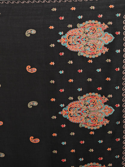 Fine Embroidery Paper Mache Kashmiri Wool Shawl for Men | Black - view 6